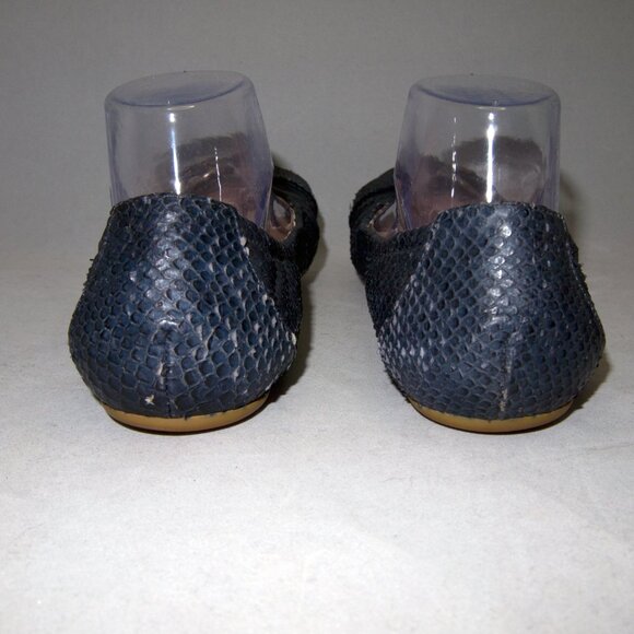 Snakeskin Ballet Flats in Navy Blue Round Toe with Buckle & Charm Size 11 Python - Picture 5 of 11